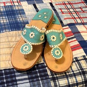 Jack Rogers Blue and White Sandals with Medallion Design